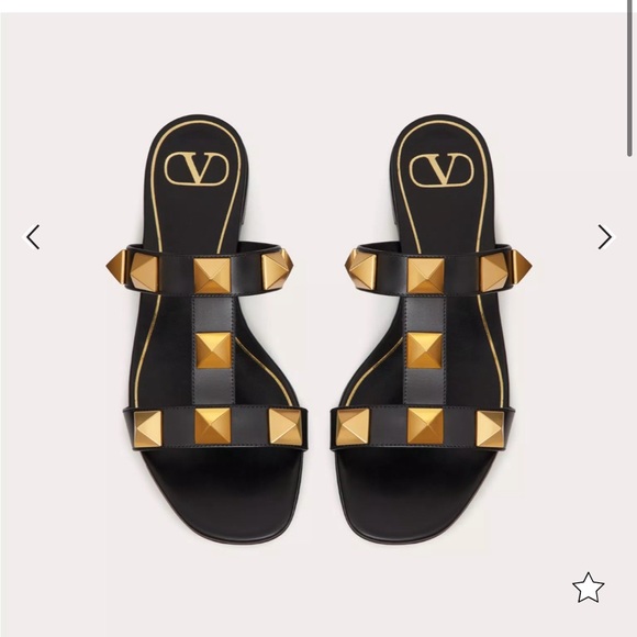 VALENTINO FLAT ROMAN STUD CALFSKIN SLIDE SANDAL 38 - Picture 8 of 9
